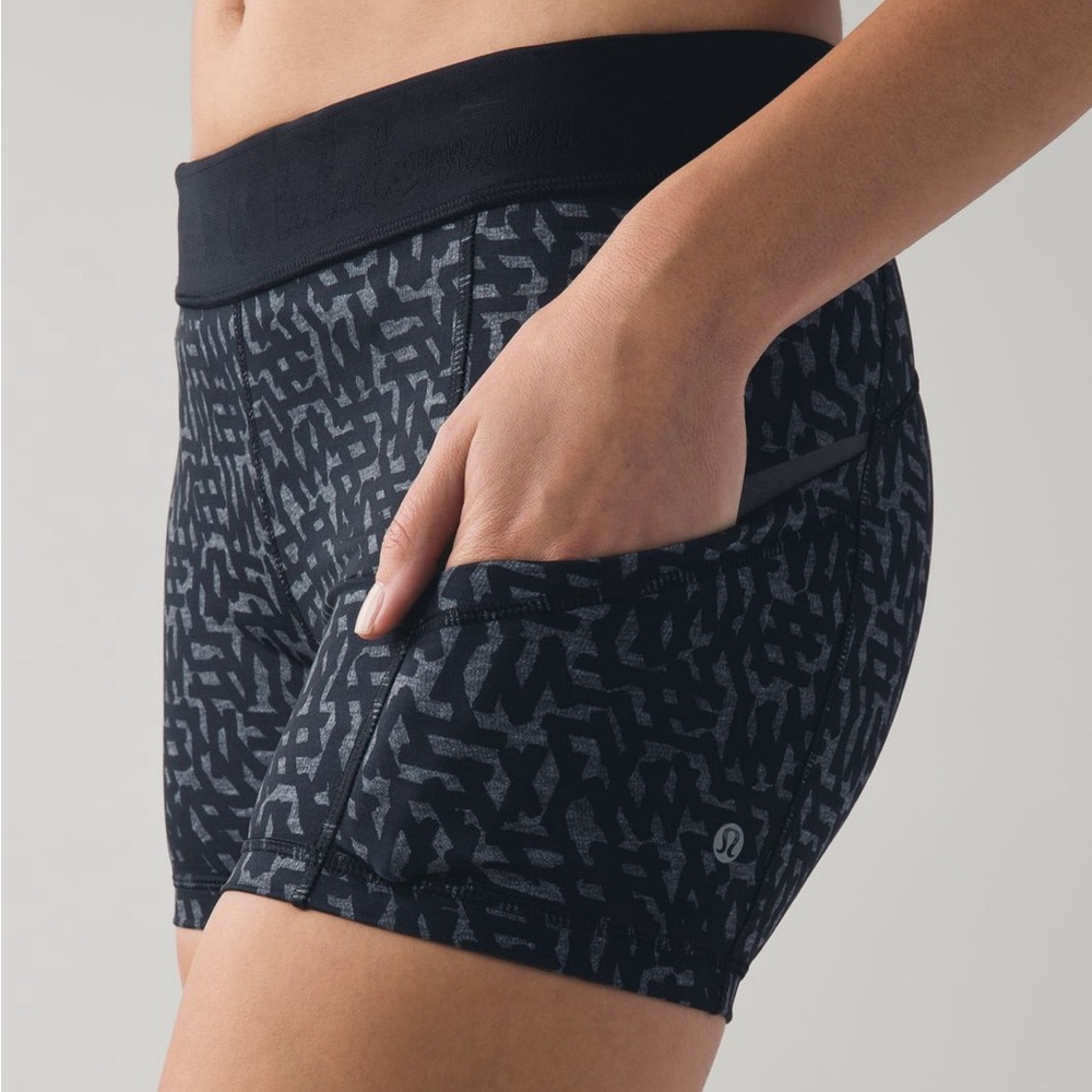 Lululemon What The Sport Short Size 4 Bike Spandex Running Black Gray Multi